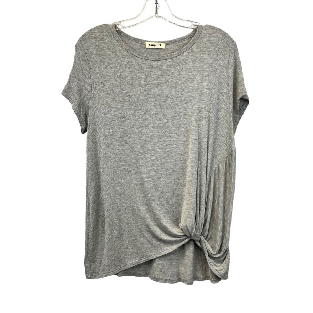Ginger G Short Sleeve Twisted Front Casual Top Gray Womens Size Small Soft
